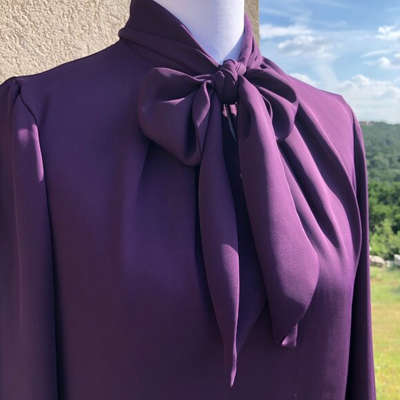 H&M Deep Purple Long-Sleeve Tie-Neck V-Neck Blouse Women's Size 2 Elegant Work - Picture 6 of 16